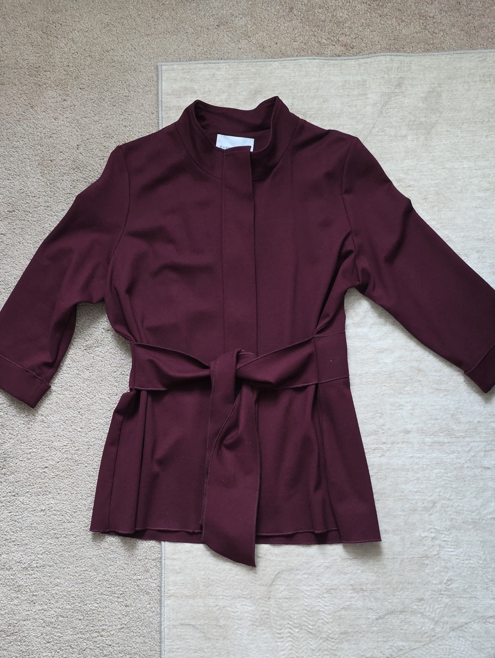 Carolina Belle Burgundy Belted Blazer Jacket ¾ Sleeve